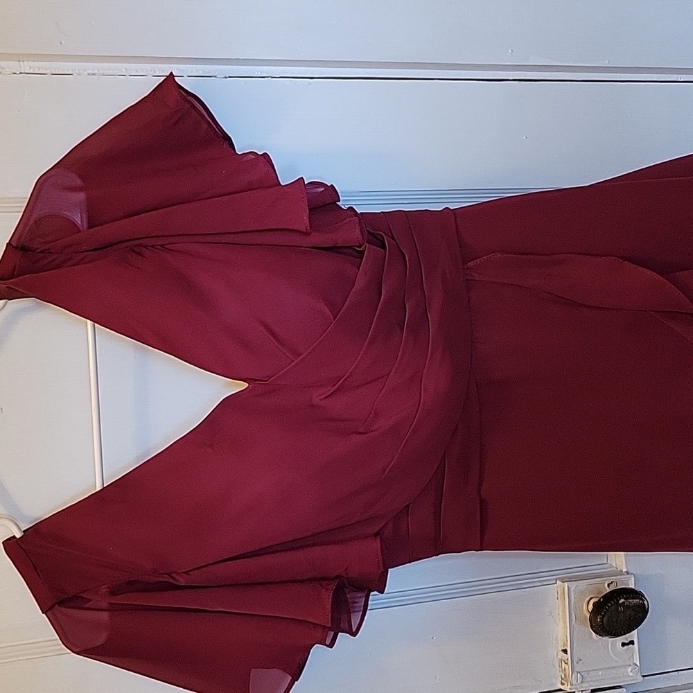 Polcey Chiffon Bridesmaid Dress with Pockets Burgundy Color Draw String Closure